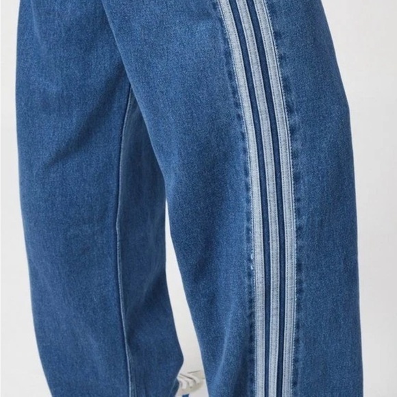 adidas Men's Denim Track Jeans in Blue with Side Stripes - Picture 3 of 6